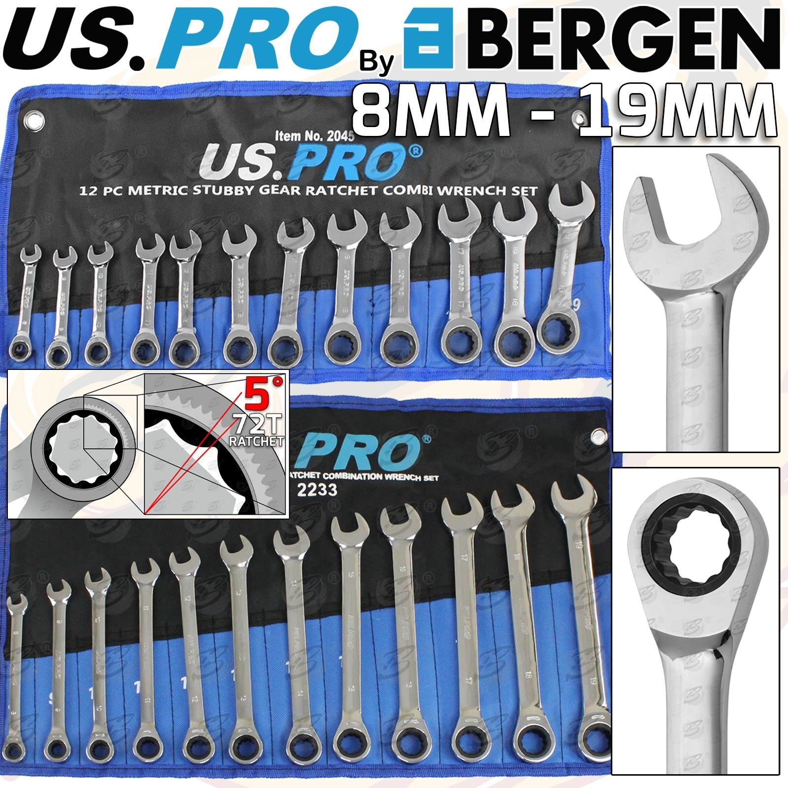 US PRO 24PCS SPANNER & STUBBY RATCHET SPANNER SET 8MM - 19MM