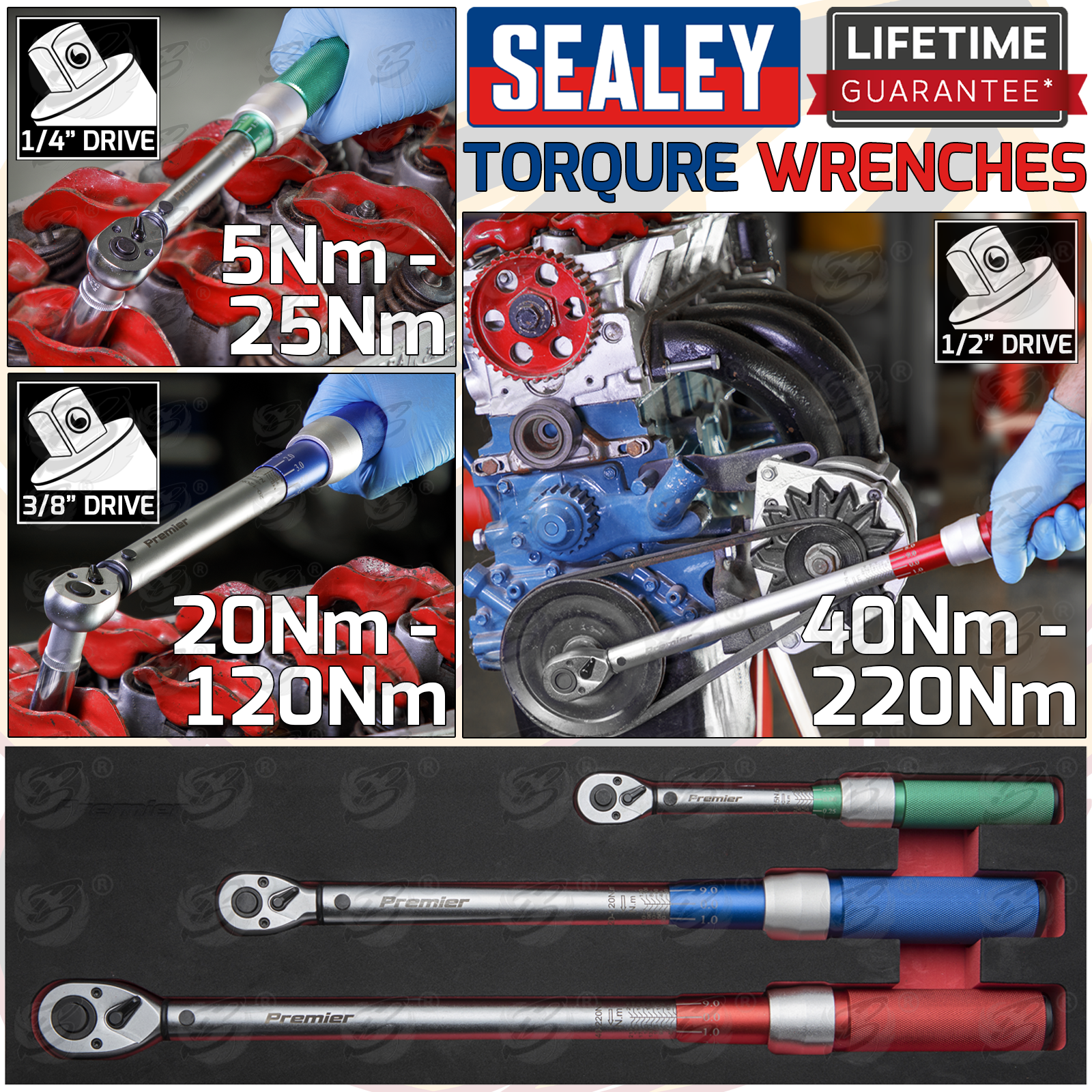 Sealey 3 Piece 1/4" & 3/8" & 1/2" Drive Calibrated Torque Wrench Set ( STW900SET )