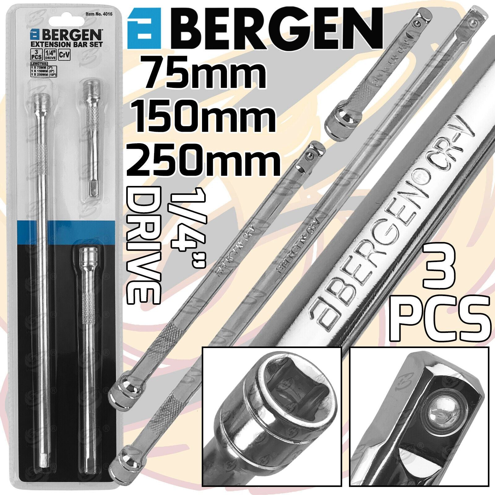 US PRO 3PCS 1/4" DRIVE EXTENSION BARS 75MM - 250MM