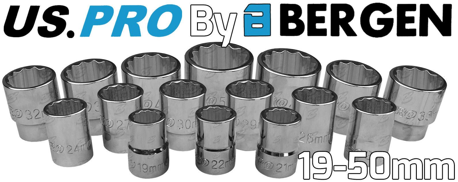 US PRO 20PCS 3/4" DRIVE 12 POINT SOCKET SET 19MM - 50MM