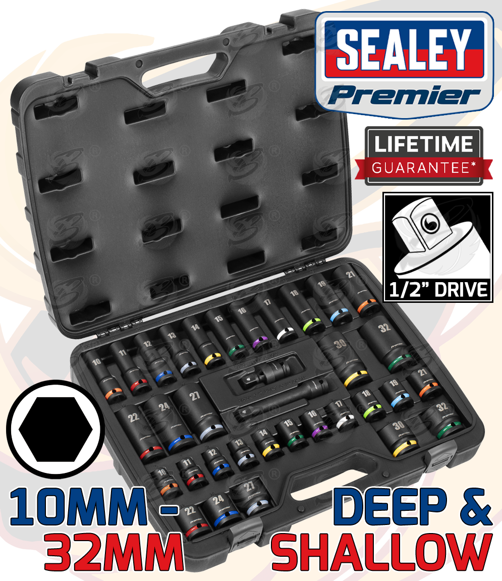 Sealey 34 Piece 1/2" Drive 6 Point Deep & Shallow Impact Sockets 10mm - 32mm ( AK5635M )