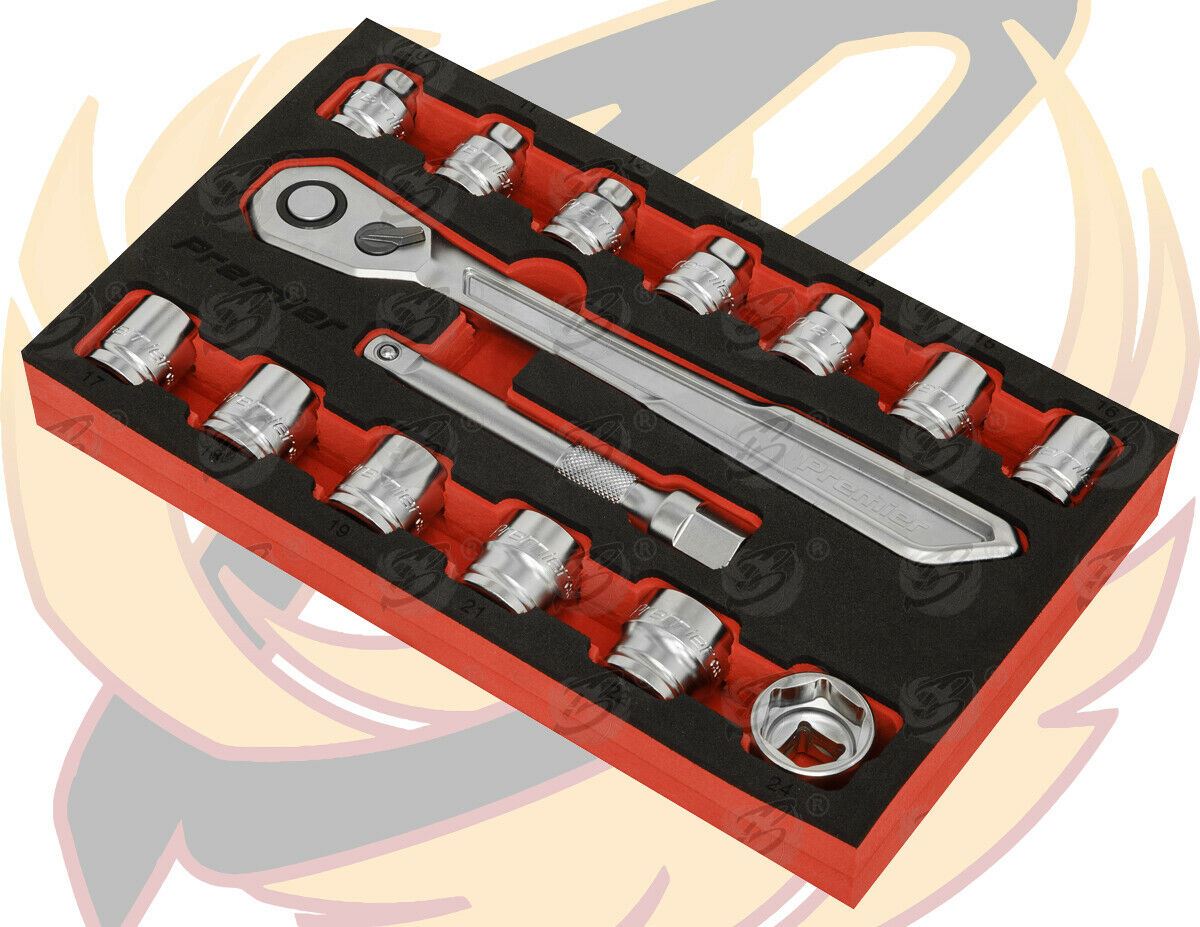 SEALEY 15PCS 1/2" DRIVE 6 POINT 90 TOOTH LOW PROFILE SOCKET SET 10MM - 24MM