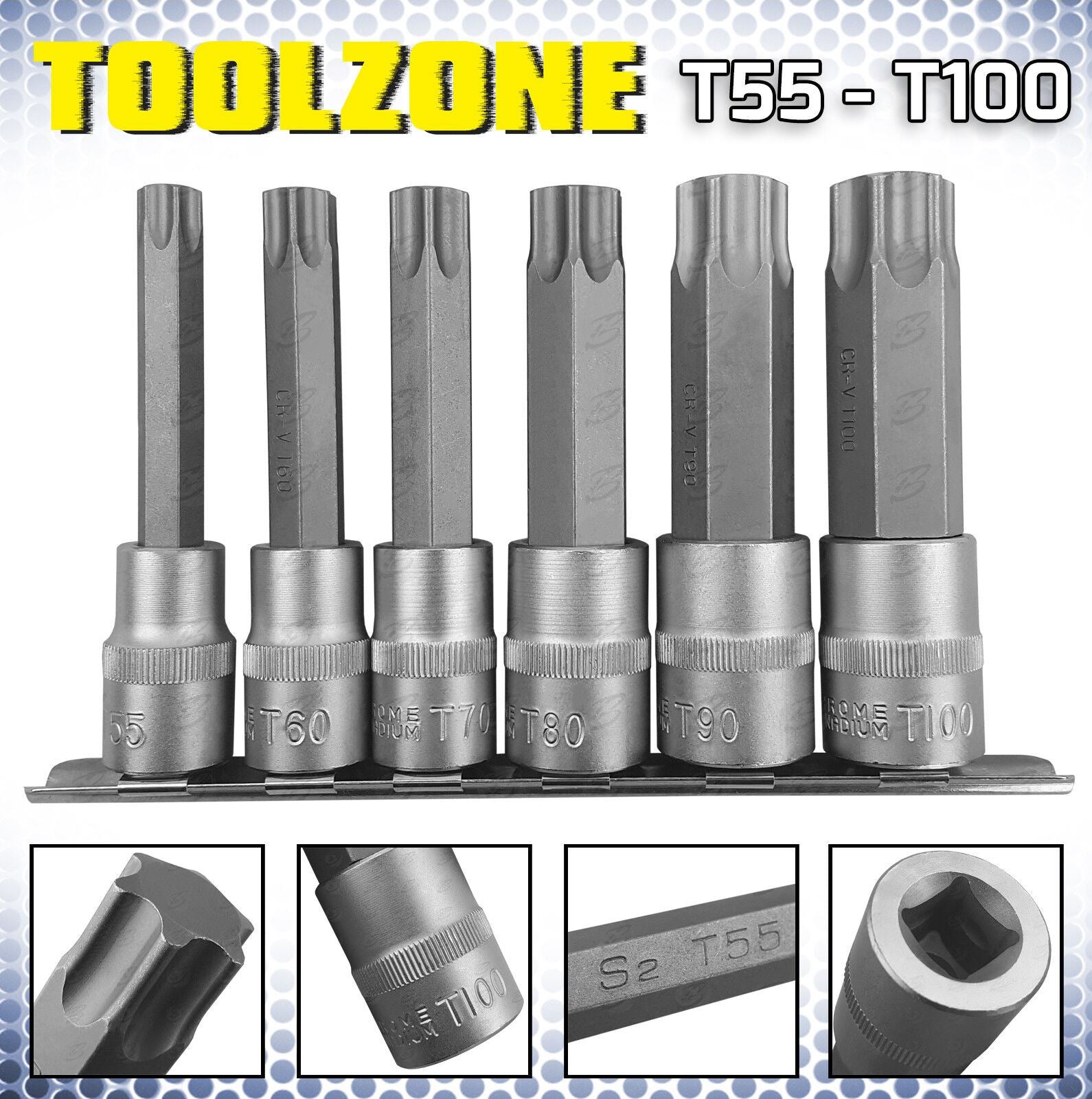 TOOLZONE 6PCS 1/2" DRIVE EXTRA LARGE TORX BIT SOCKETS T55 - T100