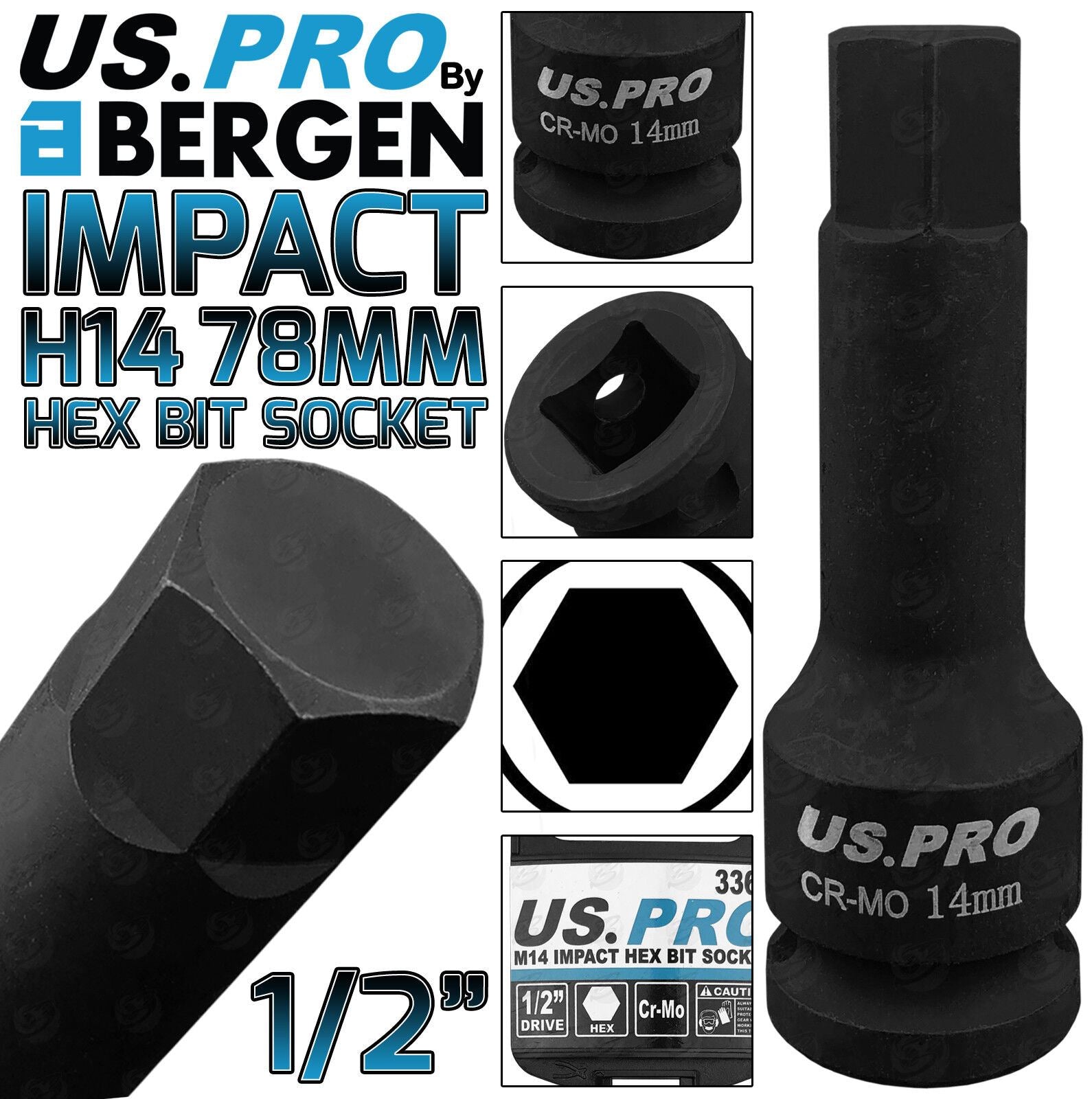 US PRO H14 1/2" DRIVE 78MM LONG IMPACT HEX BIT SOCKET ( SINGLE )