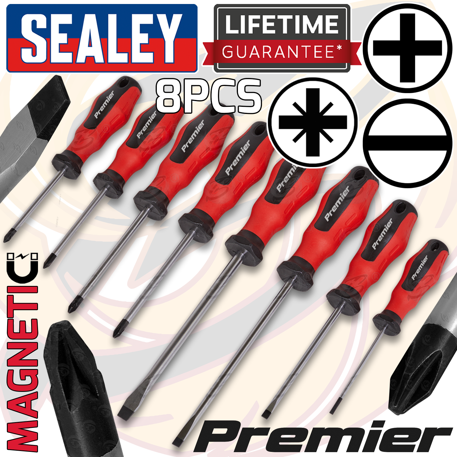 Sealey 8 Piece Magnetic Screwdrivers ( Slotted - PHillips - Pozidrive ) ( AK4331 )
