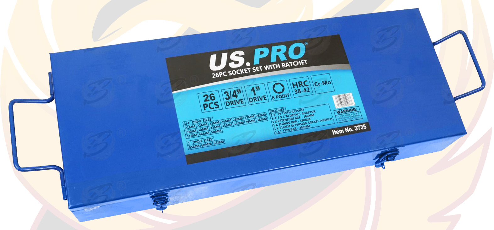 US PRO 26PCS 3/4" & 1" DRIVE 6 POINT IMPACT SOCKET SET 21MM - 65MM