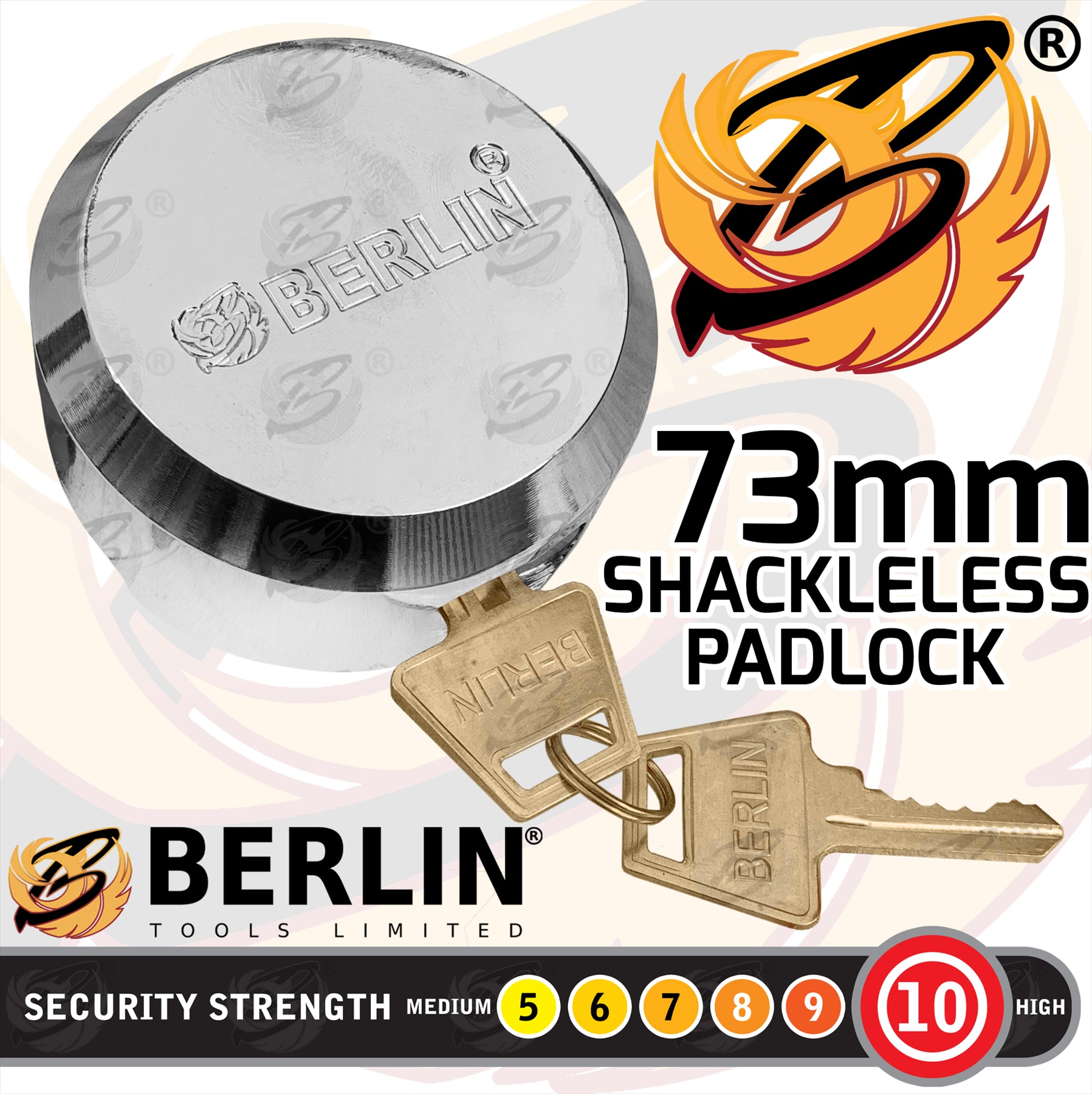 BERLIN 73MM HEAVY DUTY ROUND SHACKLELESS PADLOCK