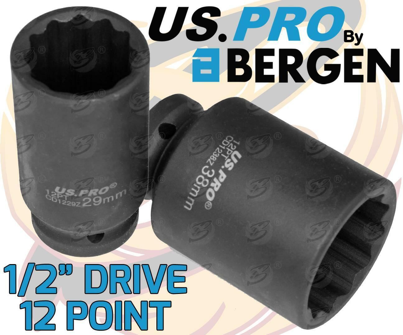 US PRO 9PCS 1/2" DRIVE 12 POINT DEEP IMPACT SOCKETS 29MM - 38MM