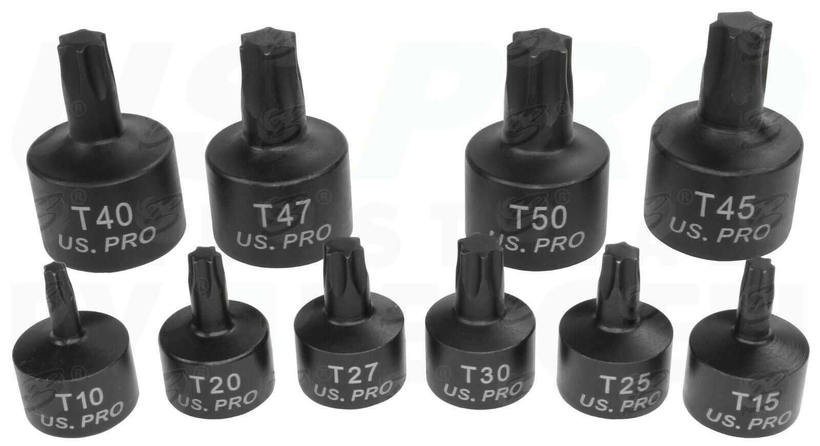 US PRO 10PCS 1/4" & 3/8" DRIVE STUBBY IMPACT TORX BIT SOCKETS T10 - T50