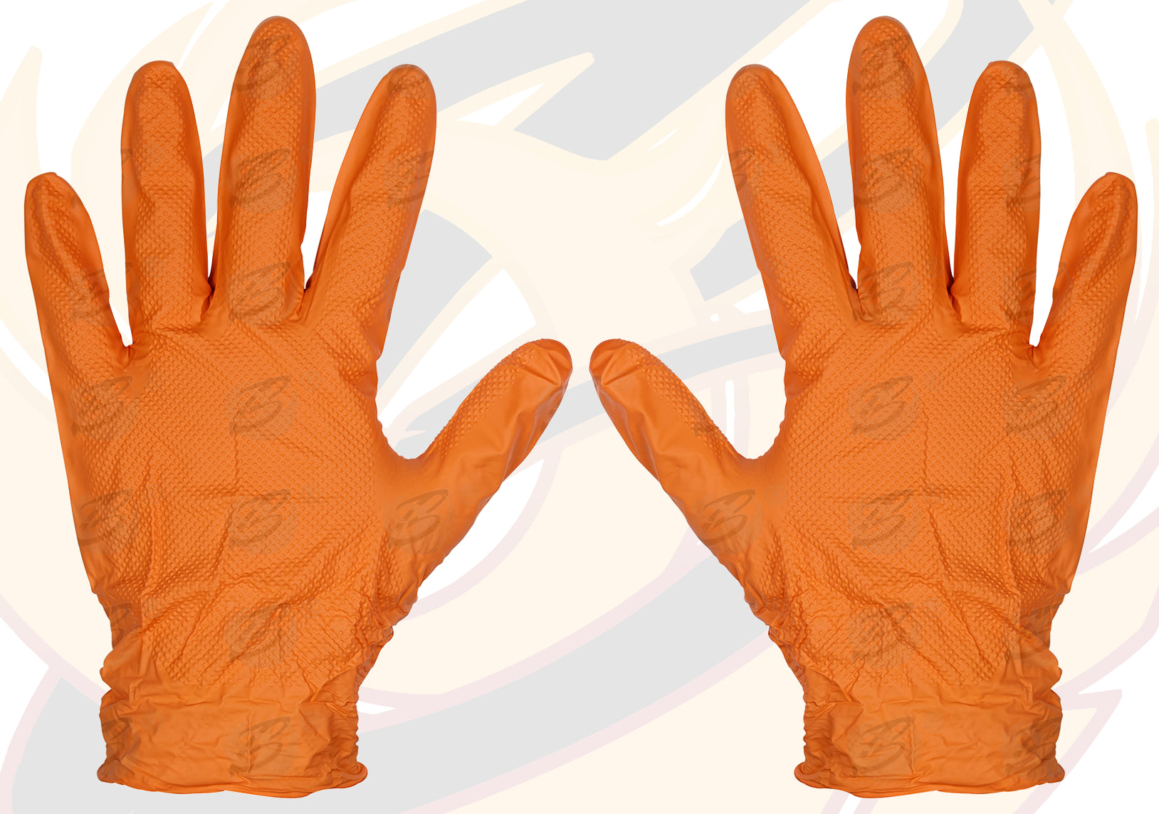 ROCKHOLD HEAVY DUTY ORANGE 8 MIL NITRILE DIAMOND GRIP GLOVES ( LARGE - 200 GLOVES )