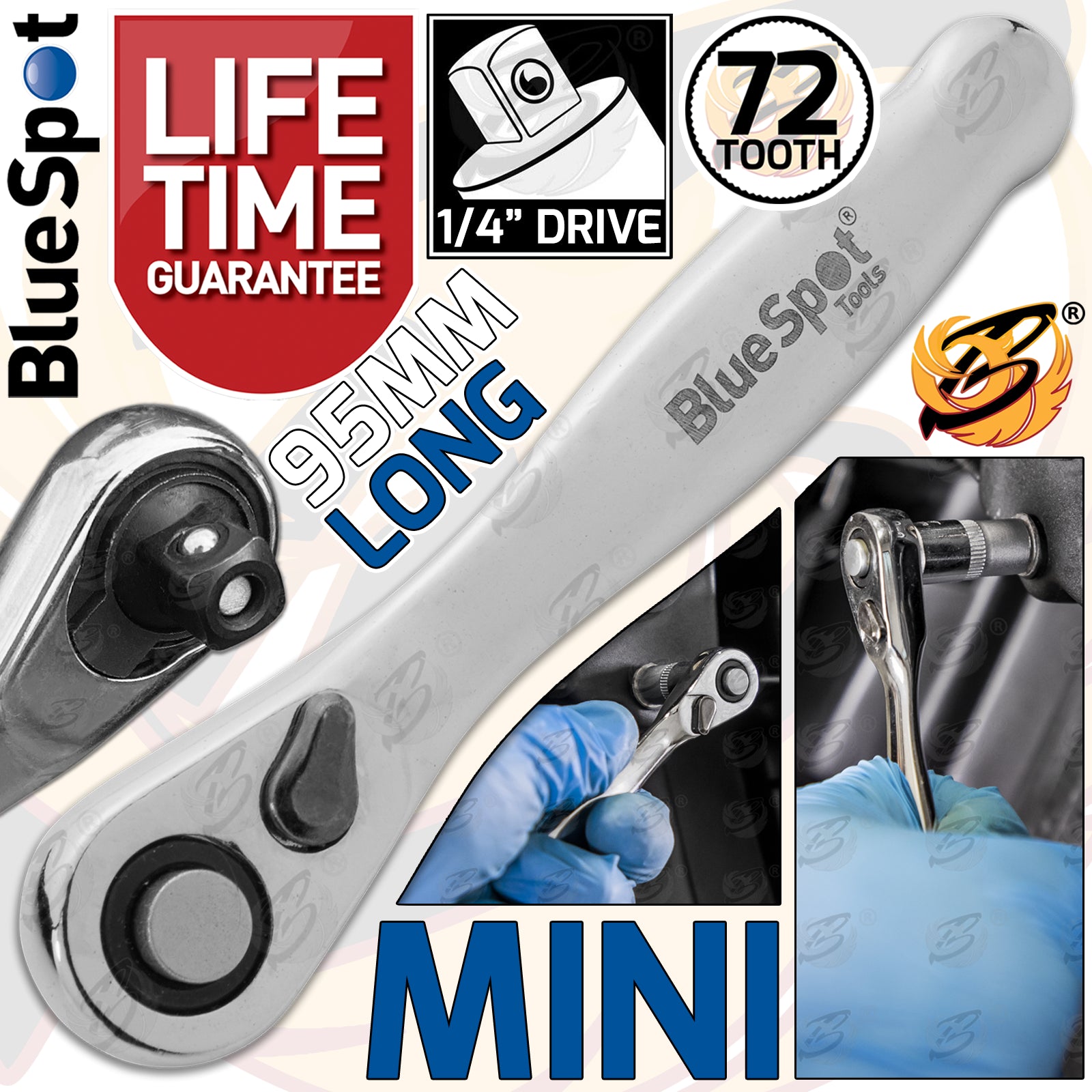 BLUESPOT MINI 1/4" DRIVE 72 TOOTH RATCHET HANDLE
