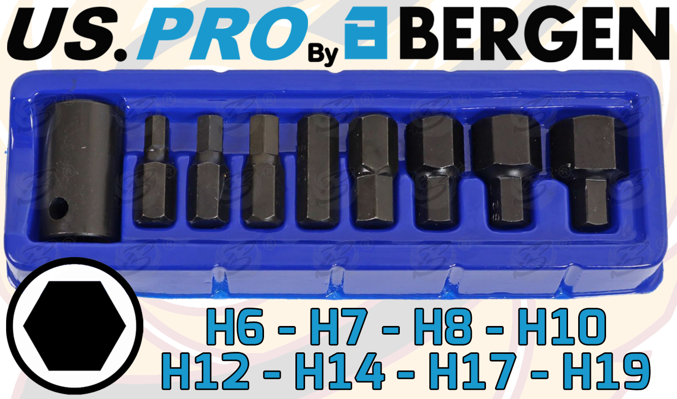 US Pro 9 Piece 1/2" Drive Impact Hex Bit Sockets H6 - H19 3997