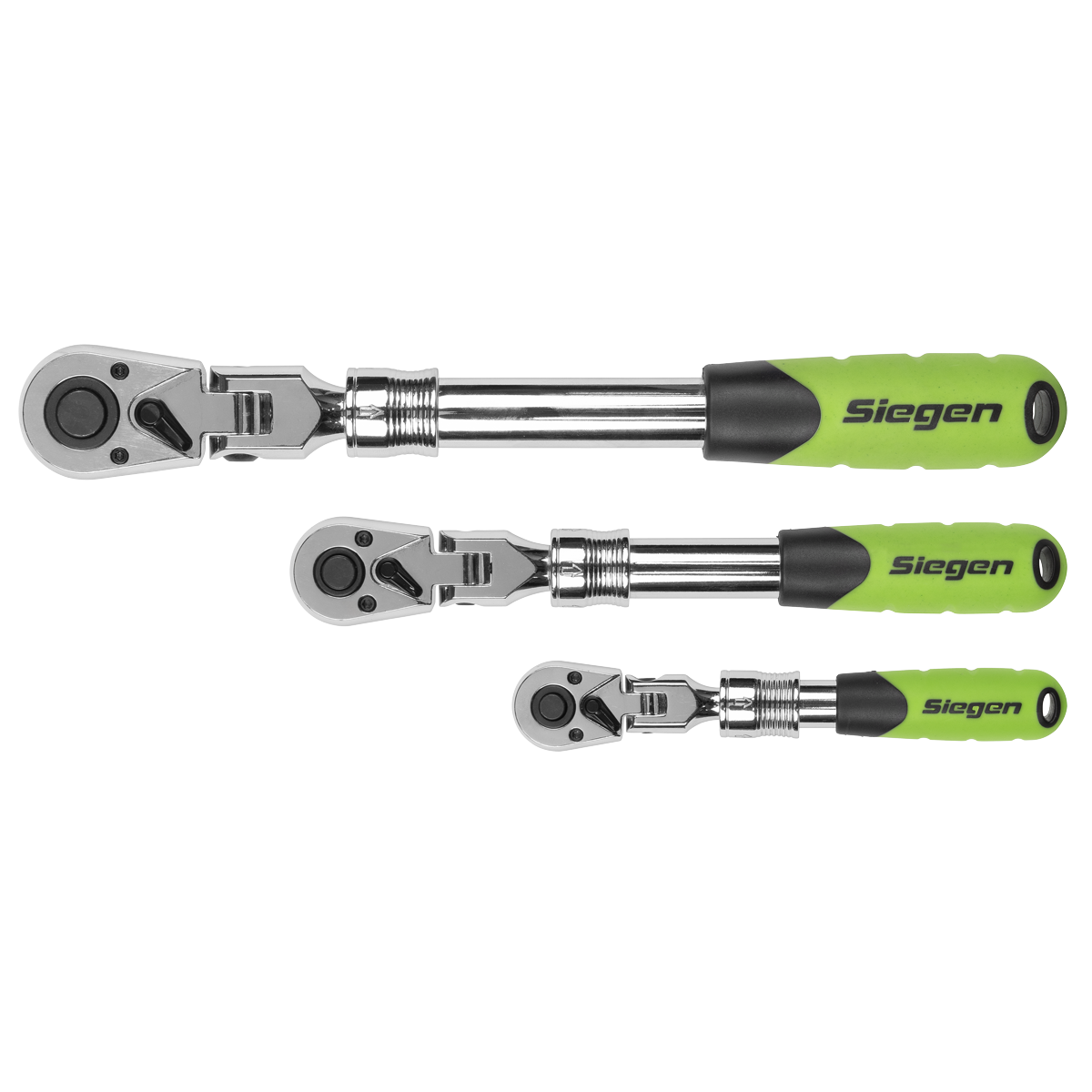 Siegen 3 Piece 1/4" & 3/8" & 1/2" Drive 72 Tooth Flexible Head Extendable Ratchet Handles In EVA Foam Storage Block With A Manufacturers LifeTime Guarantee S01297