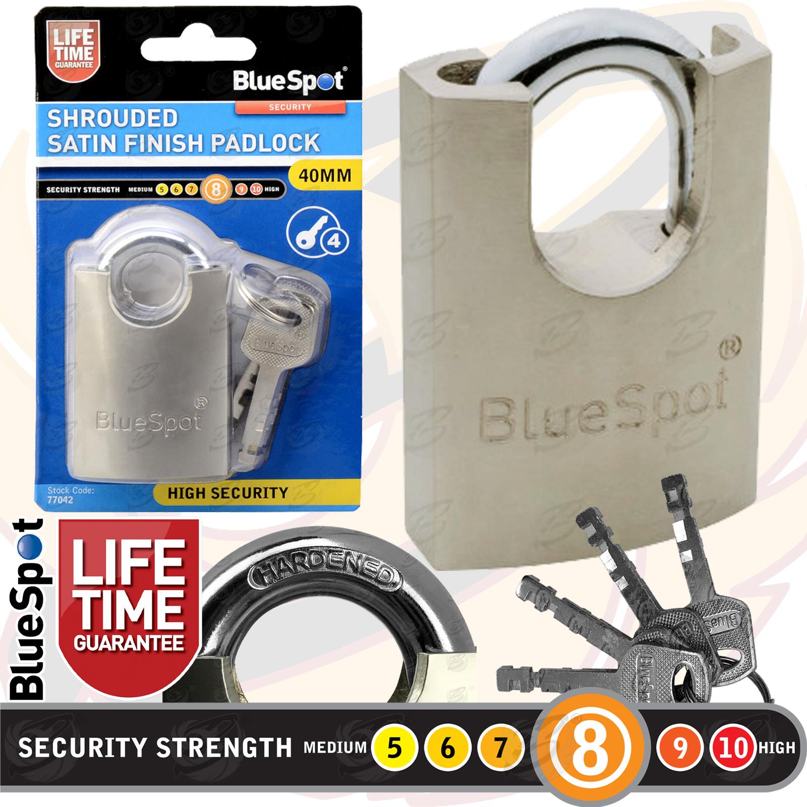 BLUESPOT 40MM SHROUDED SATIN FINISH PADLOCK