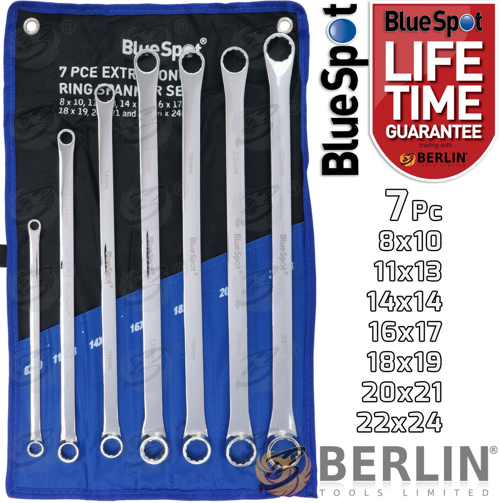 BLUESPOT 7PCS EXTRA LONG AVIATIONS SPANNERS 8MM - 24MM
