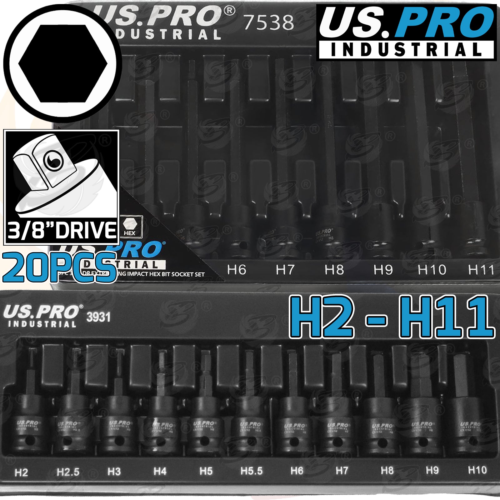 US PRO 58PCS 3/8" DRIVE IMPACT HEX - TORX - SPLINE LONG & SHORT BIT SOCKETS