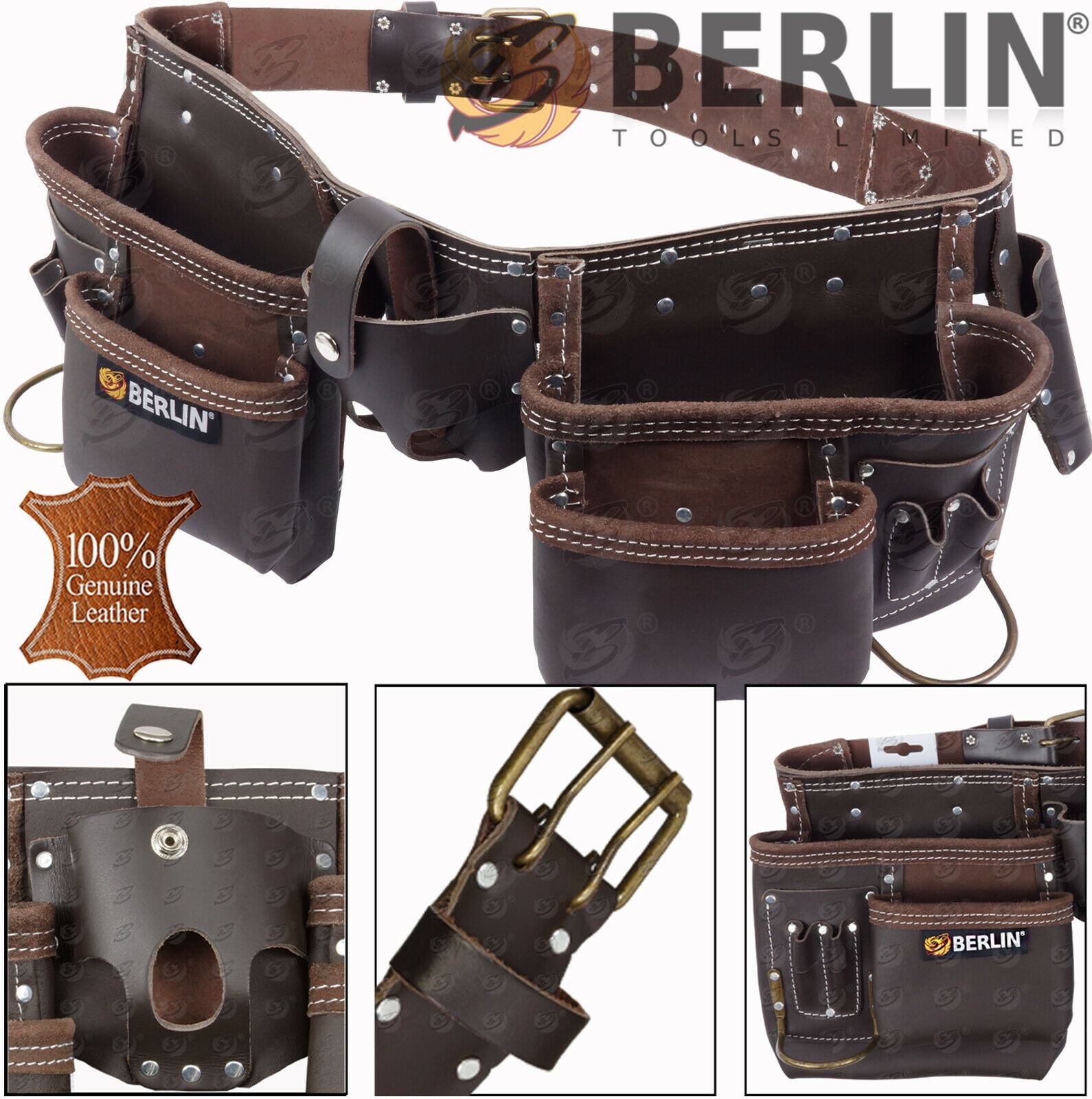BERLIN 11 POCKET DOUBLE LEATHER WORK BELT
