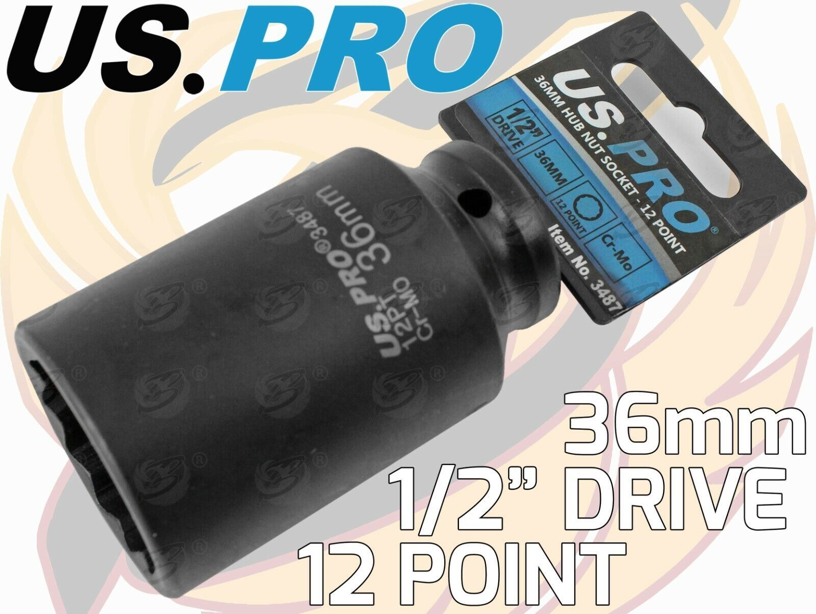 US Pro 36mm 1/2" Drive 12 Point Deep Impact Socket ( Single ) 3487