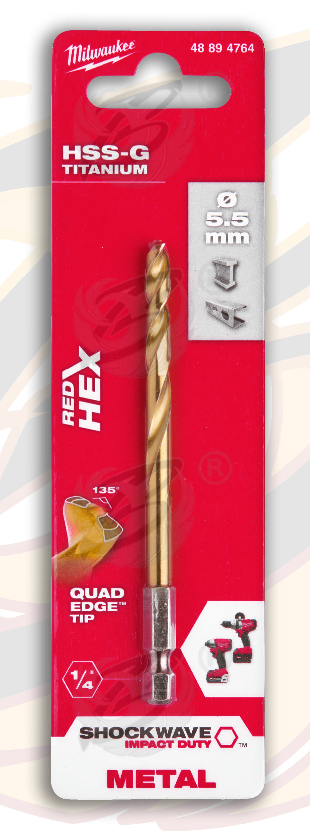MILWAUKEE 5.5MM HSS TITANIUM METAL RED HEX DRILL BIT