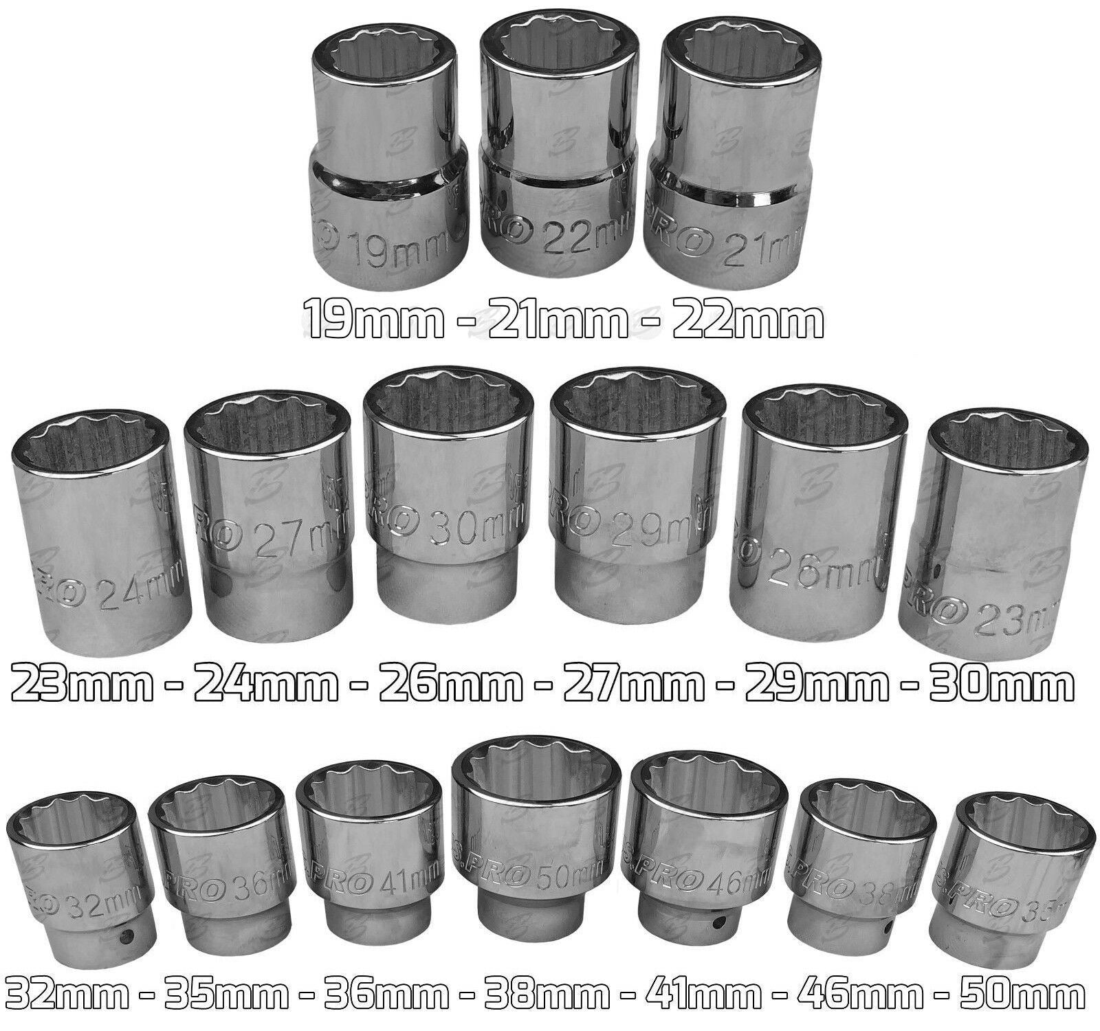 US PRO 20PCS 3/4" DRIVE 12 POINT SOCKET SET 19MM - 50MM