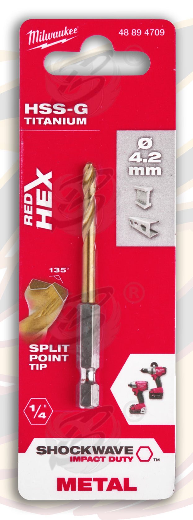 MILWAUKEE 4.2MM HSS TITANIUM METAL RED HEX DRILL BIT