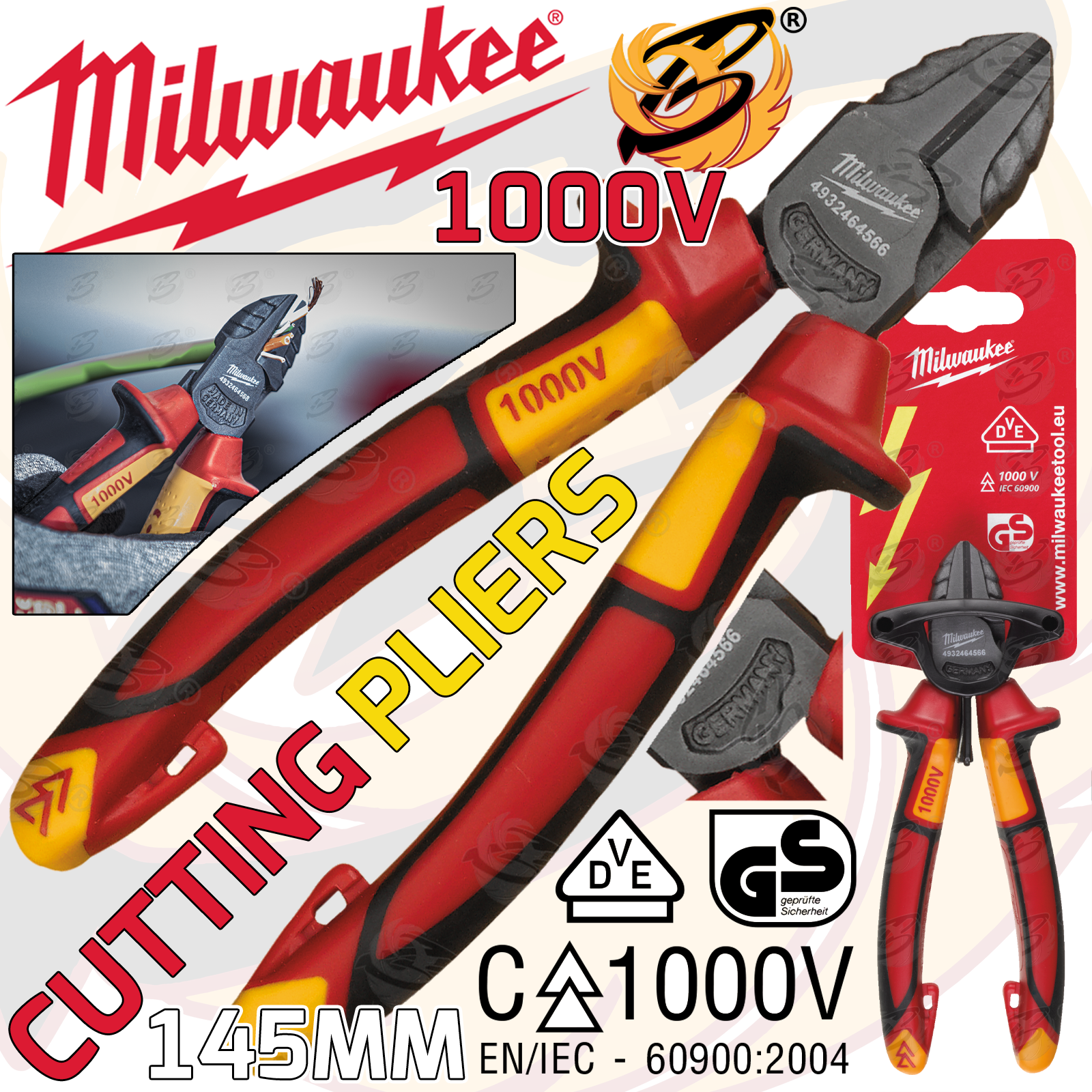 Milwaukee 1000V VDE Diagonal Cutters 145mm ( 4932464566 )