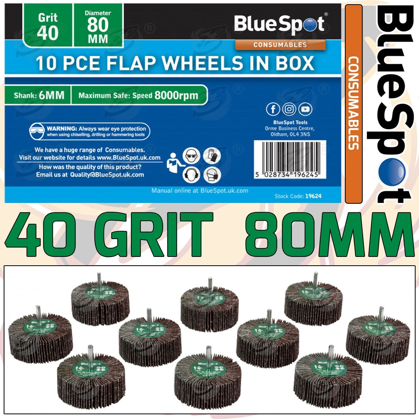 BLUESPOT 10PCS FLAP WHEEL DISCS ( 40 GRIT - 80MM )