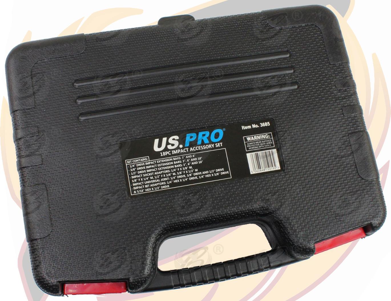 US PRO 18PCS 1/4" & 3/8" & 1/2" DRIVE IMPACT ACCESSORY KIT