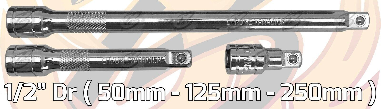 BlueSpot 9 Piece 1/4" & 3/8" & 1/2" Drive Extension Bars 50mm - 250mm 02085