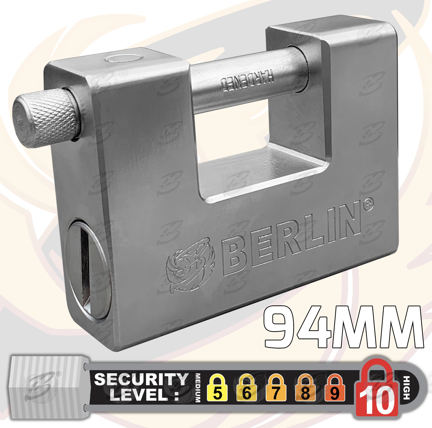 BERLIN 6FT LONG 10MM LINKS SECURITY CHAIN WITH 94MM HIGH SECURITY PADLOCK