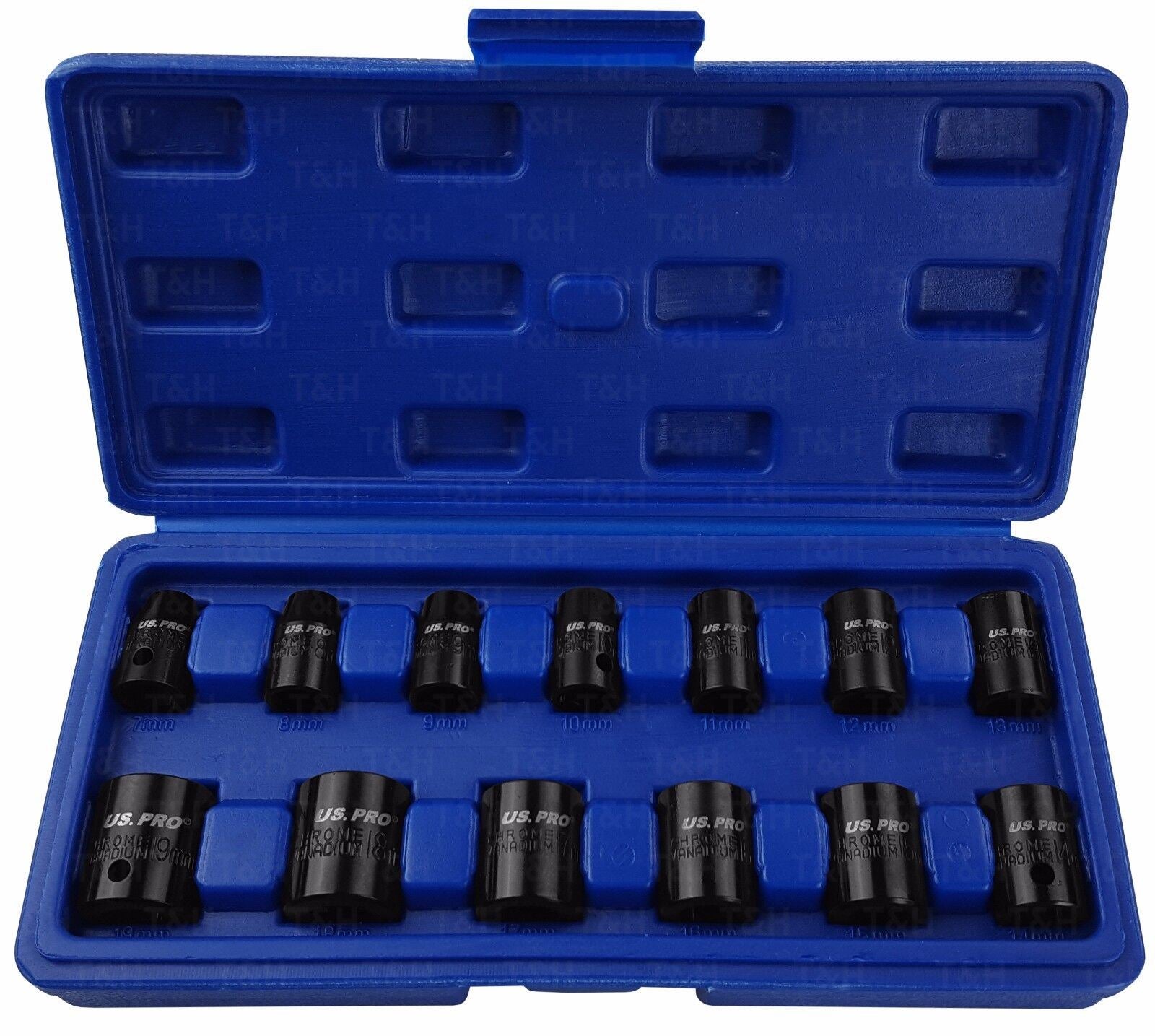 US PRO 13PCS 3/8" DRIVE 6 POINT SHALLOW IMPACT SOCKETS 7MM - 19MM