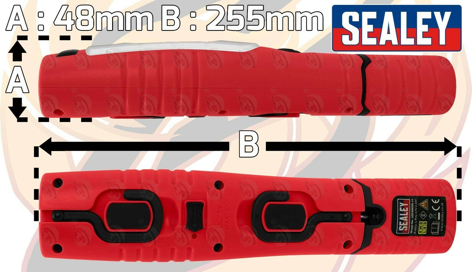 SEALEY RECHARGEABLE SMD LED LI - ION WORK LIGHT ( RED )