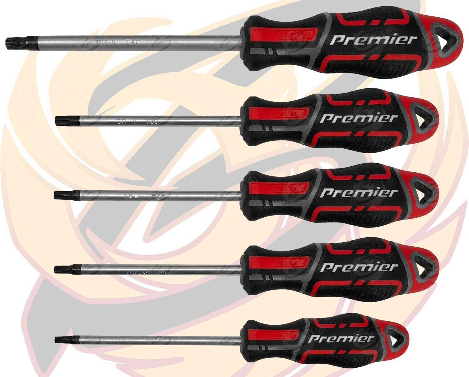 SEALEY 10PCS MAGNETIC TORX SCREWDRIVER SET T7 - T40 ( RED )