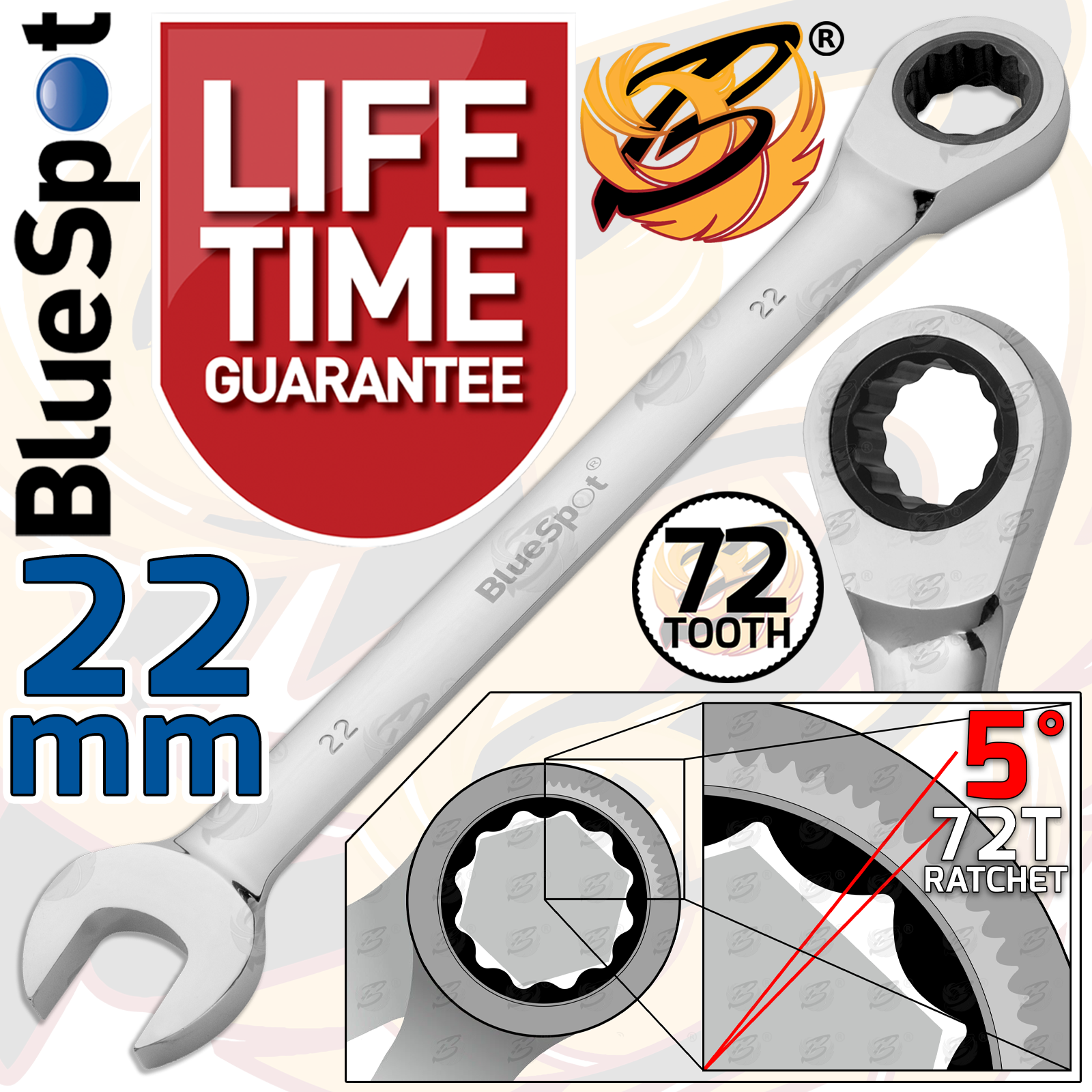 BlueSpot 22mm 72 Tooth Ratchet Spanner ( Single ) 05118