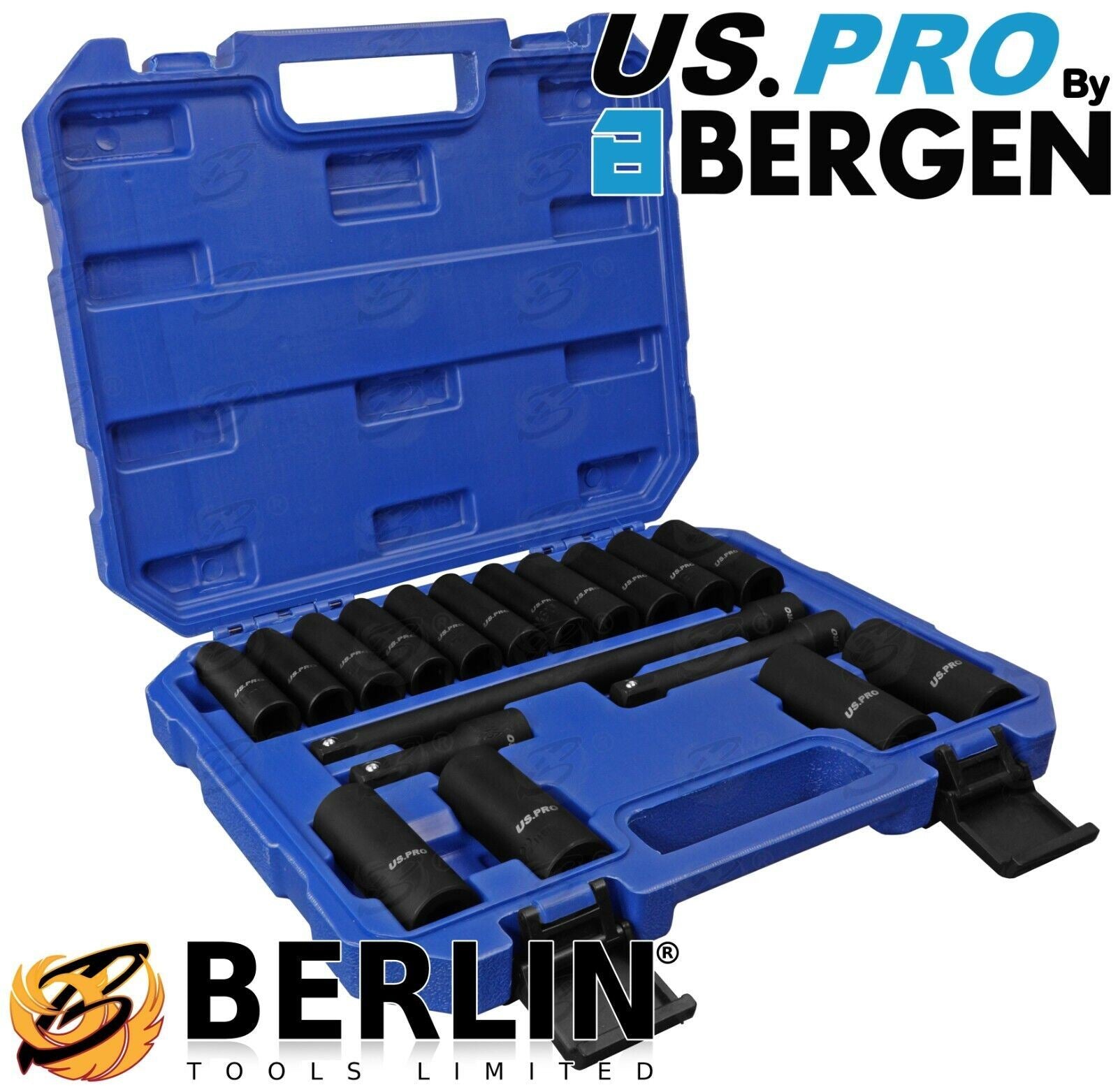 US Pro 1/2" Drive 6 Point Deep Impact Sockets & Extensions 10mm - 24mm ( 3428 )