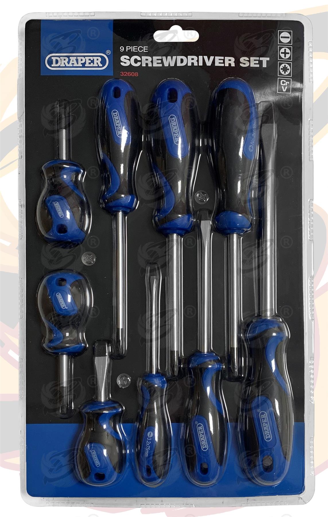 DRAPER 9PCS MAGNETIC SCREWDRIVER SET ( SLOTTED - PHILLIPS - POZIDRIVE )