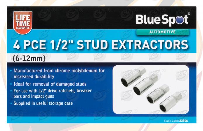 BLUESPOT 4PCS 1/2" DRIVE ROLLER TYPE STUD EXTRACTORS 6MM - 12MM