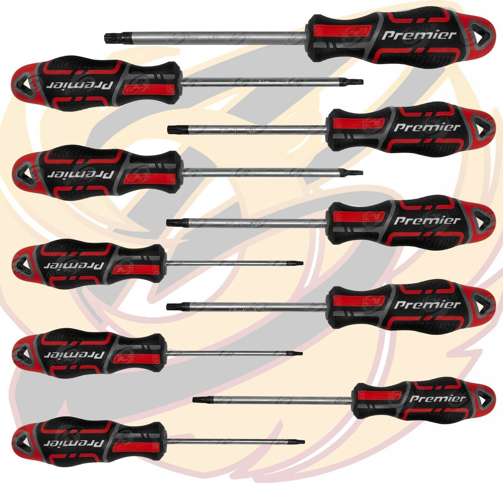 SEALEY 10PCS MAGNETIC TORX SCREWDRIVER SET T7 - T40 ( RED )