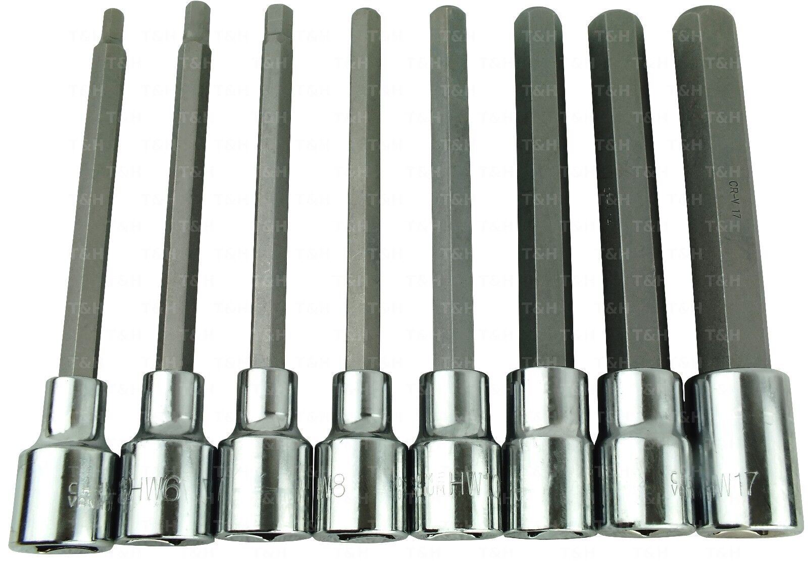 US Pro 8 Piece 1/2" Drive Extra Long Hex Bit Sockets H5 - H17 2084