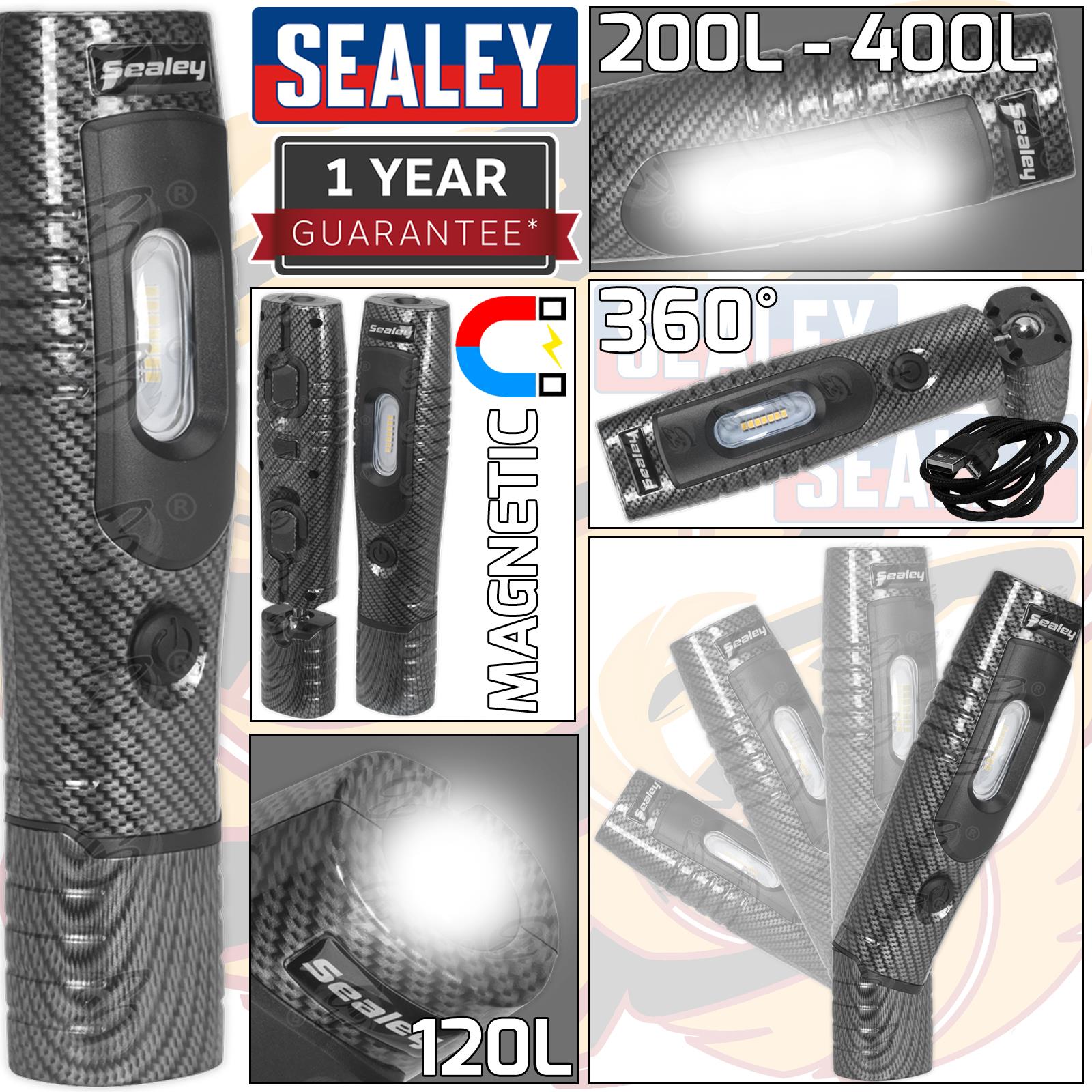 SEALEY RECHARGEABLE SMD LED LI - ION WORK LIGHT ( CARBON FIBRE )