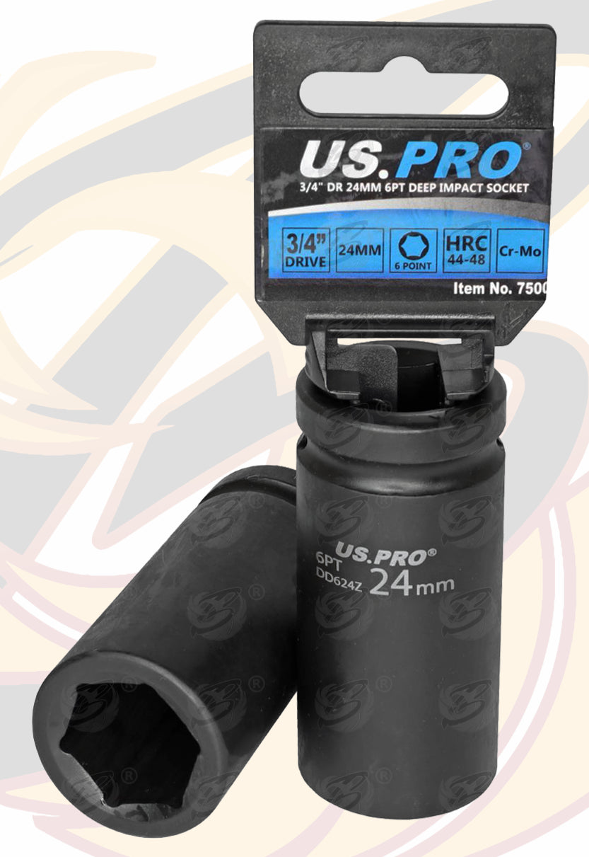 US PRO 24MM 3/4" DRIVE 6 POINT DEEP IMPACT SOCKET ( SINGLE )