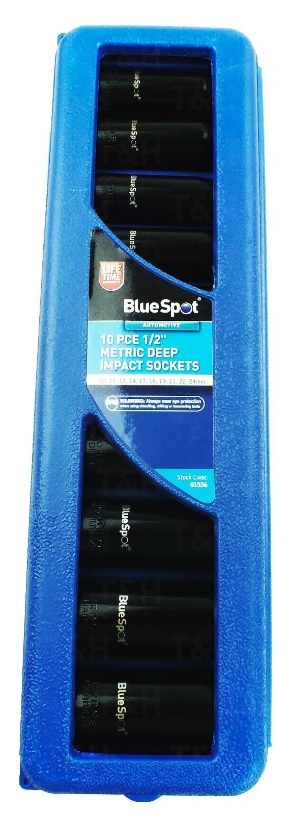 BLUESPOT 10PCS 1/2" DRIVE 6 POINT DEEP IMPACT SOCKETS 10MM - 24MM