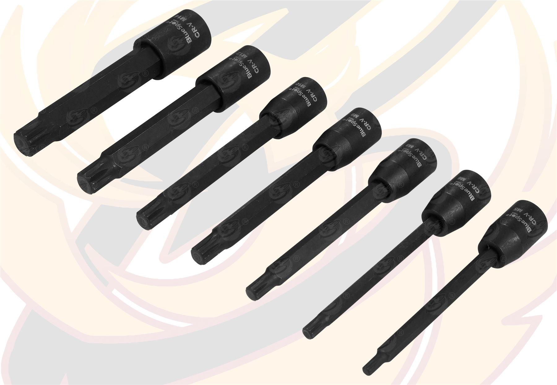 BLUESPOT 16 PCE 3/8" DRIVE SHORT & LONG IMPACT SPLINE BIT SOCKETS (M4 - M14)