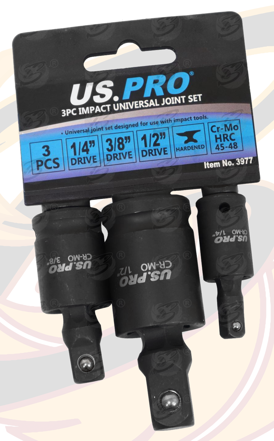 US Pro 3 Piece 1/4" - 3/8" - 1/2" Drive Impact Universal Joint Wobble Set ( 3977 )