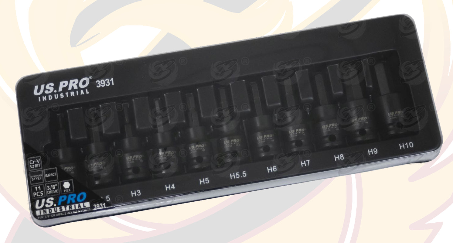 US PRO INDUSTRIAL 11PCS 3/8" DRIVE IMPACT HEX BIT SOCKETS H2 - H10