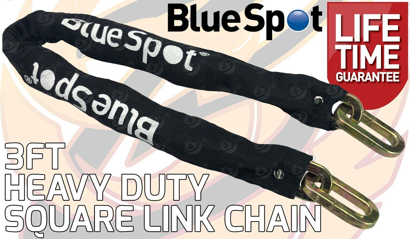 BLUESPOT 3FT LONG 10MM LINKS SECURITY CHAIN WITH 65MM HIGH SECURITY PADLOCK