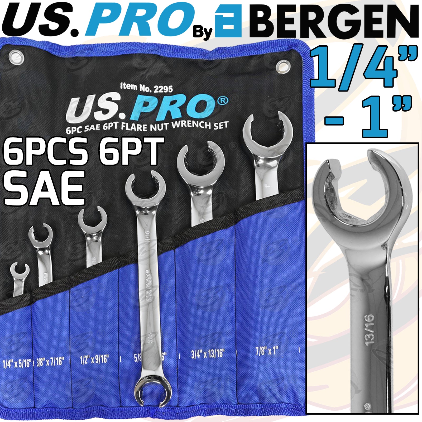 US PRO 6PCS 6 POINT SAE FLARE NUT SPANNER SET 1/4" - 1"