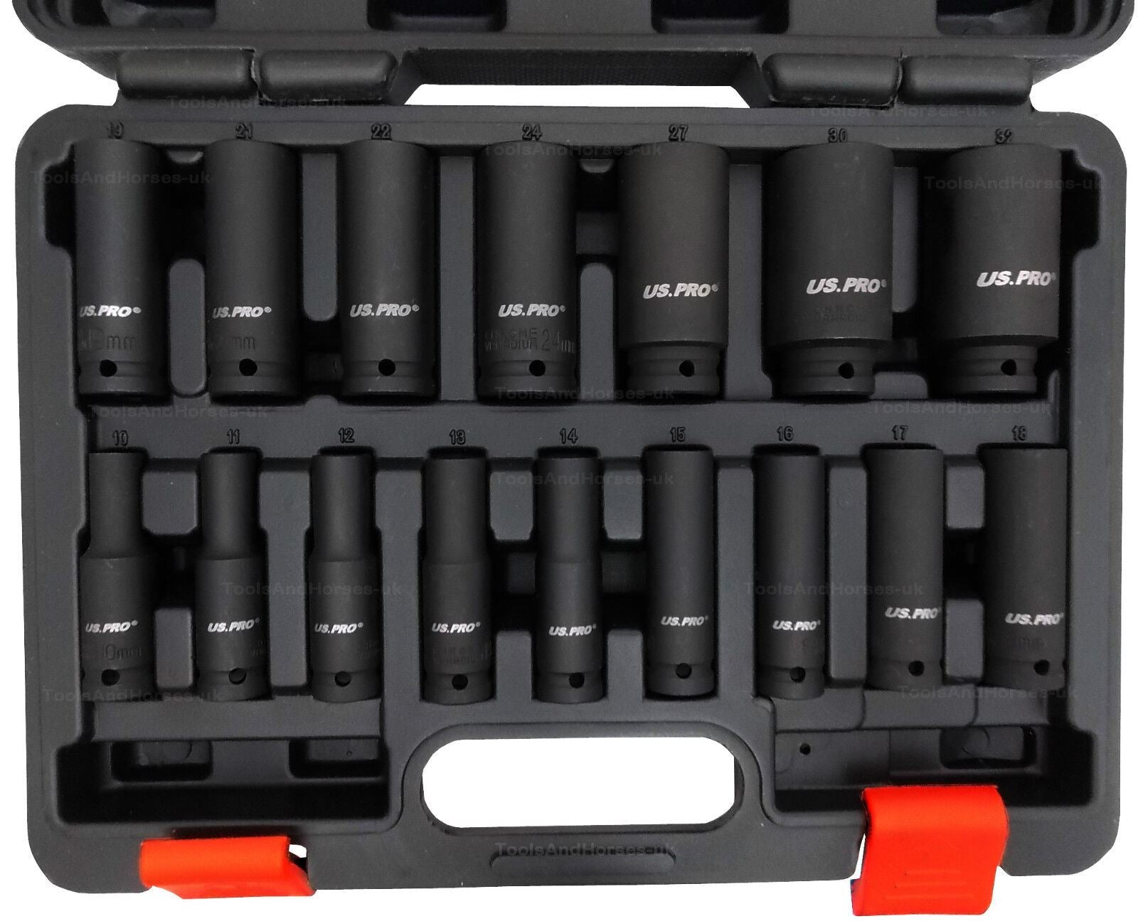 US PRO 19PCS 1/2" DRIVE 6 POINT DEEP IMPACT SOCKETS & EXTENSIONS 10MM - 32MM