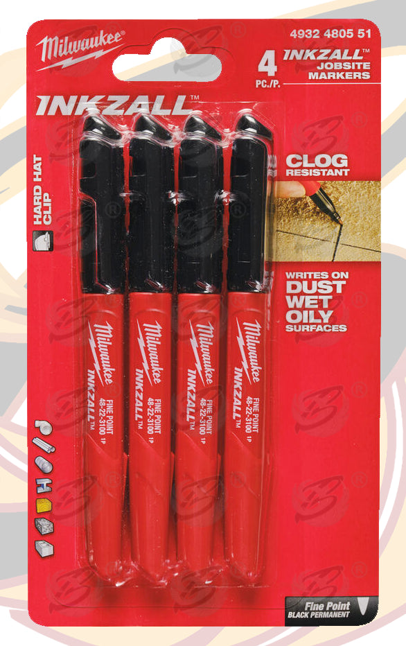 MILWAUKEE INKZALL 1mm ALL SURFACE MARKER PEN ( x4 )