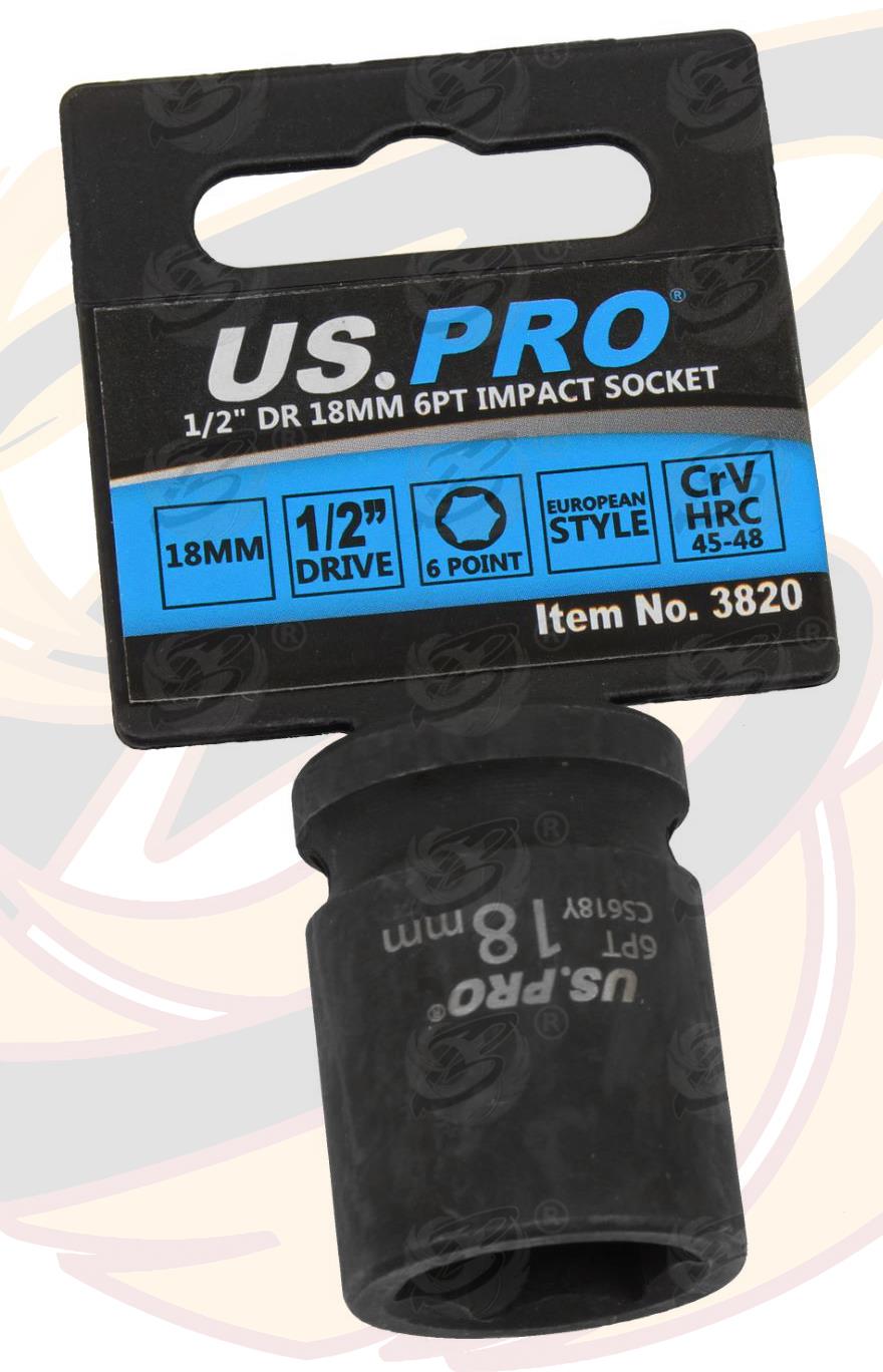 US PRO 18MM 1/2" DRIVE 6 POINT SHALLOW IMPACT SOCKET ( SINGLE )